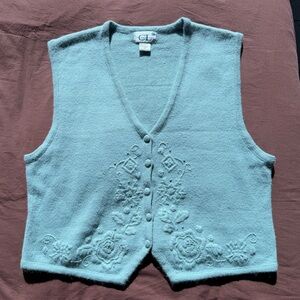 Baby Blue Embroidered Floral Sweater Vest